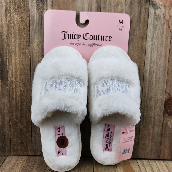 Juicy Couture Shoes - Womens Juicy Couture Eldoris size M Medium 7-8 White Faux Fur Lined Slippers